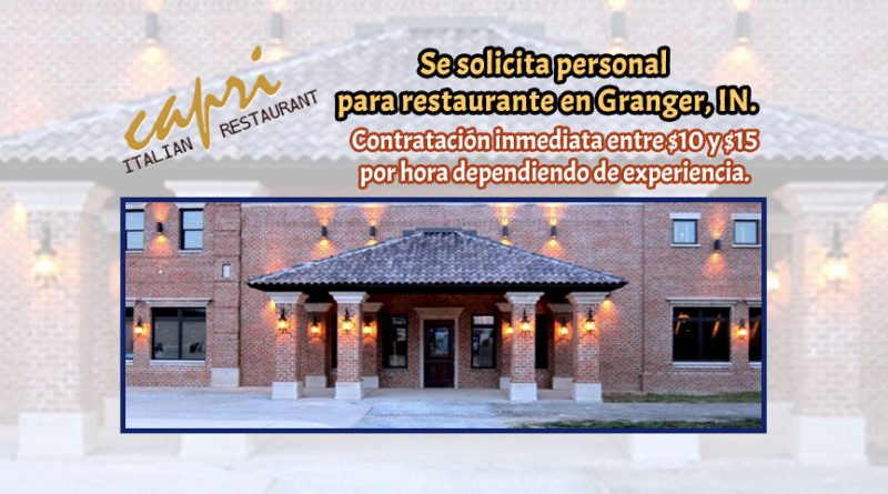 Se solicita personal para restaurante en Granger, IN.