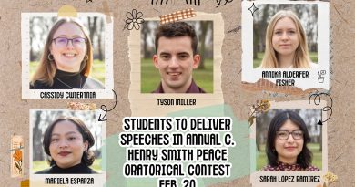 Students to deliver speeches in annual C. Henry Smith Peace Oratorical Contest Feb. 20