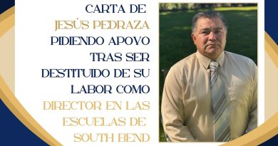 Carta de Jesús Pedraza pidiendo apoyo tras ser destituido de su labor como director en las escuelas de South Bend