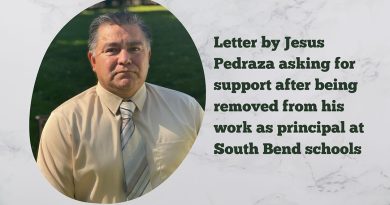 Letter by Jesus Pedraza asking for support after being removed from his work as principal at South Bend schools