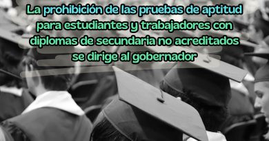 La prohibición de las pruebas de aptitud para estudiantes y trabajadores con diplomas de secundaria no acreditados se dirige al gobernador