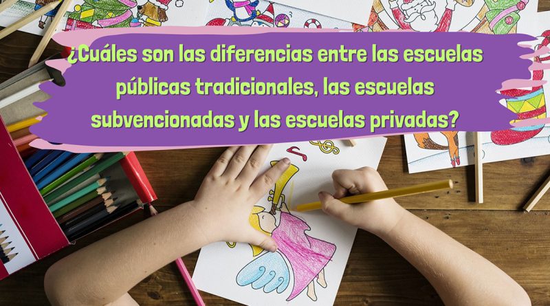 ¿Cuáles son las diferencias entre las escuelas públicas tradicionales, las escuelas subvencionadas y las escuelas privadas?