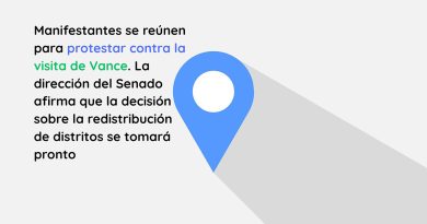 Manifestantes se reúnen para protestar contra la visita de Vance. La dirección del Senado afirma que la decisión sobre la redistribución de distritos se tomará pronto